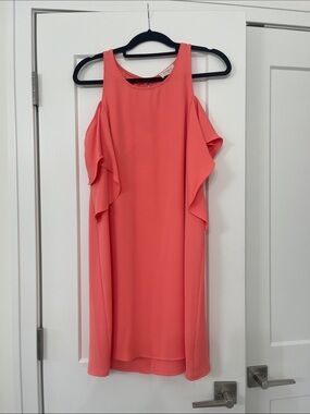 Everly Coral Pink One-Shoulder Ruffle Shift Dress